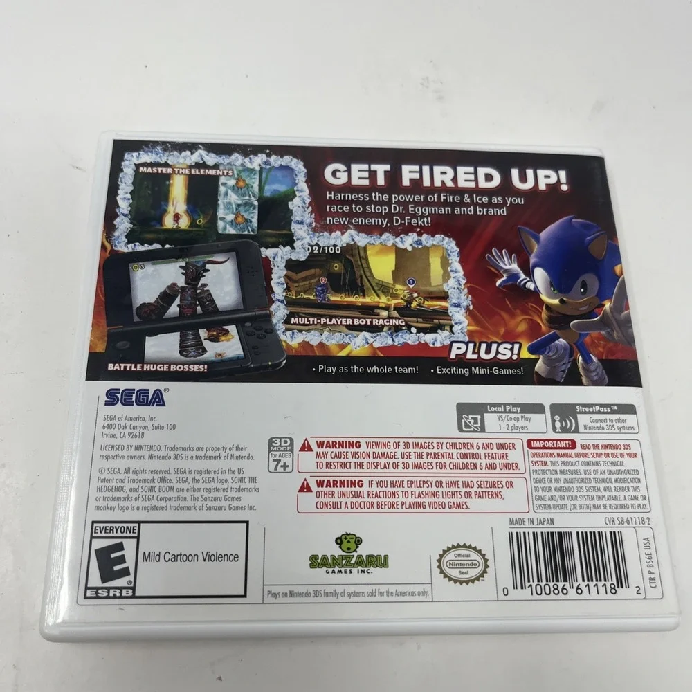 Sonic Boom: Fire & Ice Nintendo 3DS Game Case + Insert Only (NO GAME)